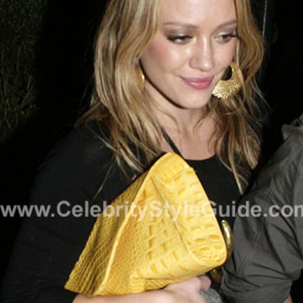 JJ Winters Hilary Yellow Large Celebrity Clutch Bag Hilary Duff Leather Croc - Picture 3 of 12